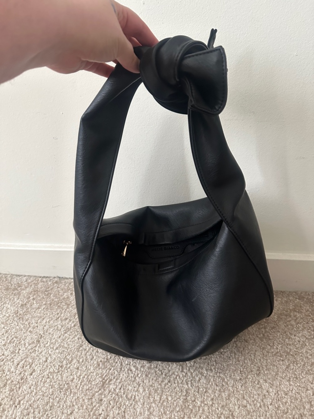 Melie Bianco Black Knot-Top Shoulder Bag